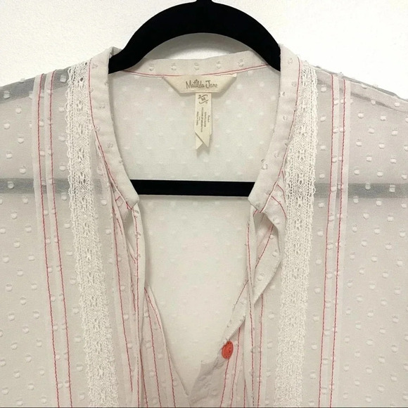 Matilda Jane Light the Way Blouse - EUC - Sheer Boho Peasant Top - Swiss Dot - Picture 8 of 9